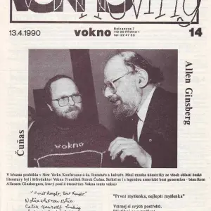 Voknoviny z dubna 1990. Na titulce Allen Ginsberg a František Čuňas Stárek.